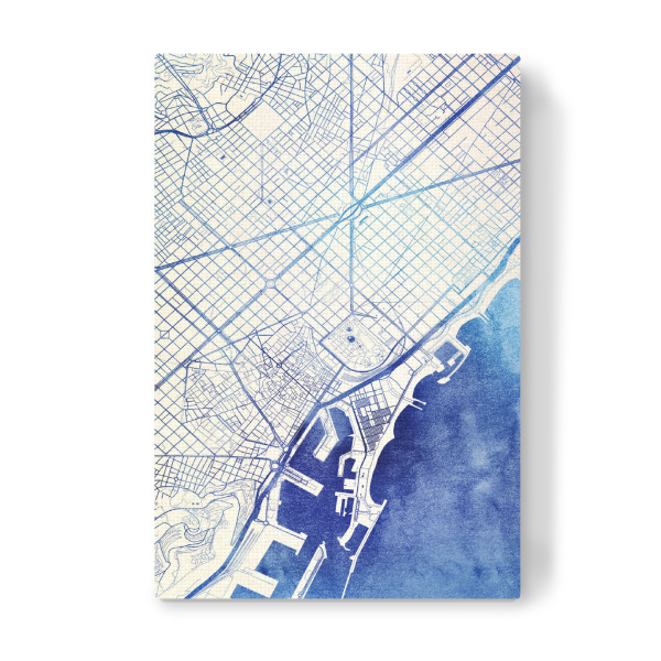 Leinwandbild "Barcelona Spanien Blue Infusion Map II" artboxONE - Städte,Reise,Kartografie - Städte,Stadtkarte,Wasserfarbe,Rosequartz