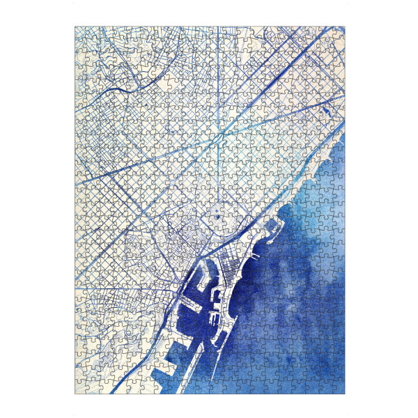 Puzzle Ravensburger "Barcelona Spanien Blue Infusion Map II" artboxONE - Städte,Reise,Kartografie - Städte,Stadtkarte,Wasserfarbe,Rosequartz