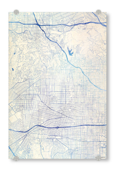 Acrylglasbild "Los-Angeles USA Blue Infusion Map II" artboxONE - Städte,Reise,Kartografie - Städte,Stadtkarte,Wasserfarbe,Rosequartz