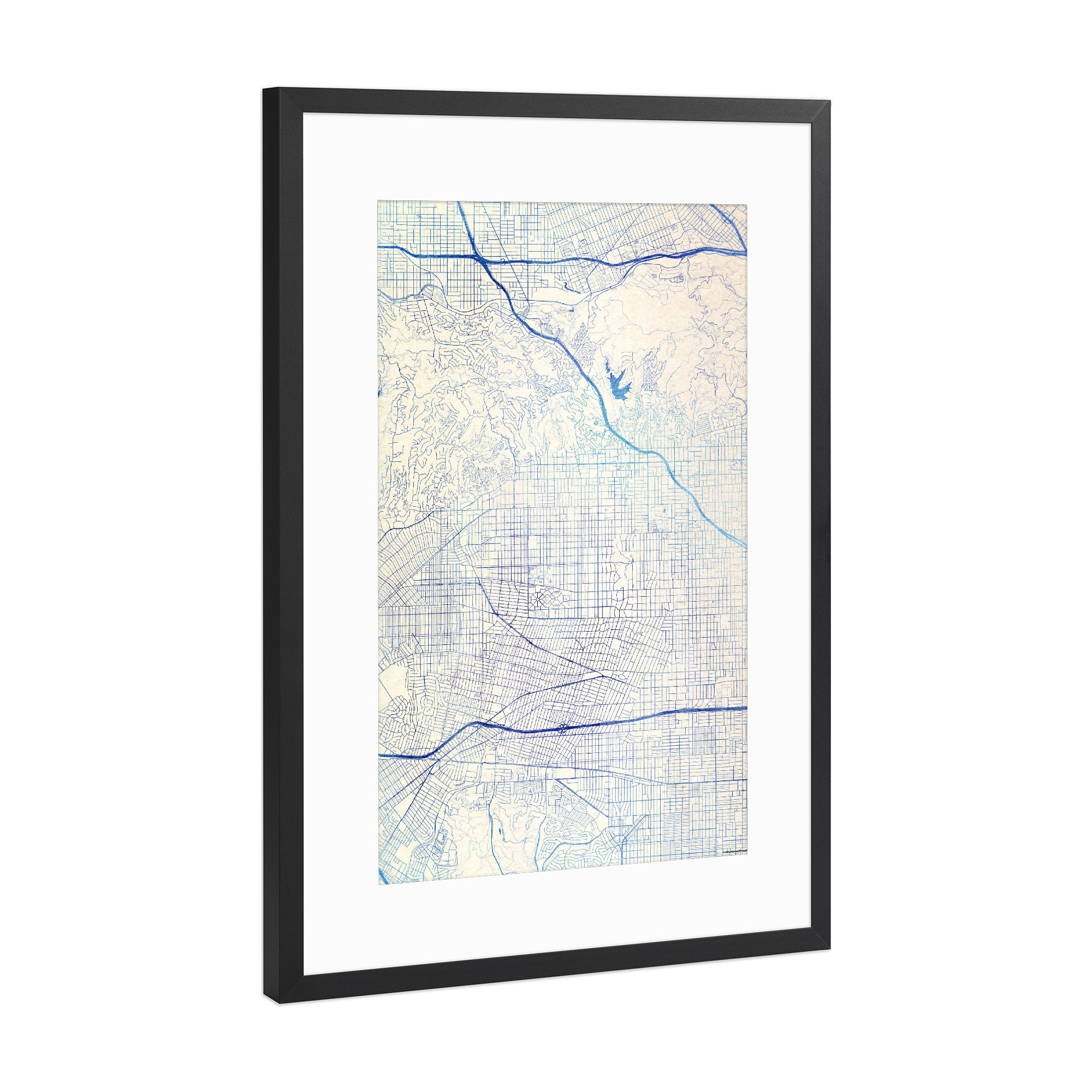 Poster mit Rahmen Schwarz (Metallic) "Los-Angeles USA Blue Infusion Map II" artboxONE - Städte,Reise,Kartografie