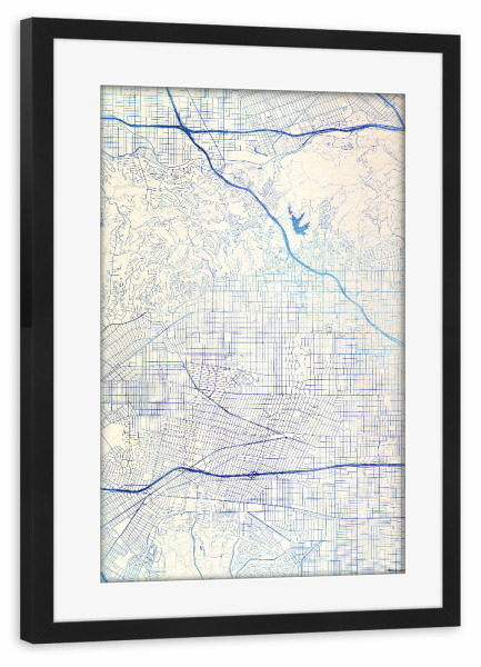 Poster mit Rahmen schwarz "Los-Angeles USA Blue Infusion Map II" artboxONE - Städte,Reise,Kartografie - Städte,Stadtkarte,Wasserfarbe,Rosequartz