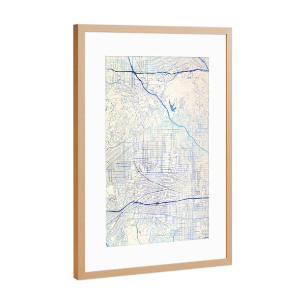 Poster mit Rahmen Kupfer "Los-Angeles USA Blue Infusion Map II" artboxONE - Städte,Reise,Kartografie - Städte,Stadtkarte,Wasserfarbe,Rosequartz