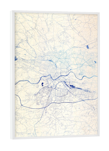 Poster mit weißem Rahmen "Krakau Polen Blue Infusion Map I" artboxONE - Städte,Reise,Kartografie - Städte,Stadtkarte,Wasserfarbe,Rosequartz