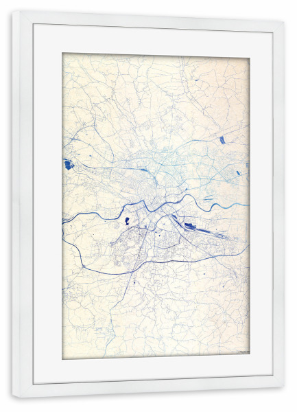 Poster mit Rahmen weiß "Krakau Polen Blue Infusion Map I" artboxONE - Städte,Reise,Kartografie - Städte,Stadtkarte,Wasserfarbe,Rosequartz