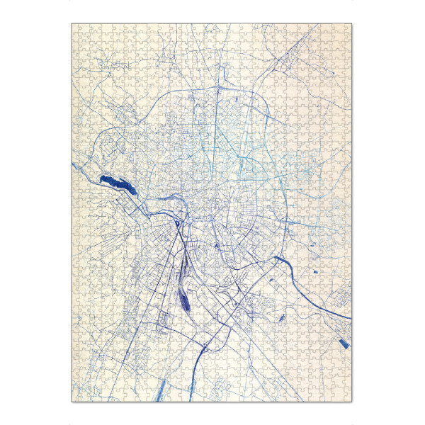 Puzzle Ravensburger "Dijon Frankreich Blue Infusion Map I" artboxONE - Städte,Reise,Kartografie - Städte,Stadtkarte,Wasserfarbe,Rosequartz