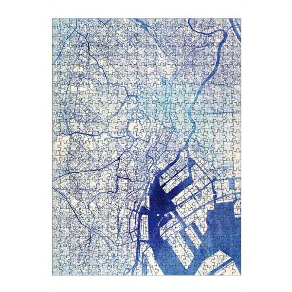 Puzzle Ravensburger "Tokio Japan Blue Infusion Map II" artboxONE - Städte,Reise,Kartografie - Städte,Stadtkarte,Wasserfarbe,Rosequartz - Bild städte