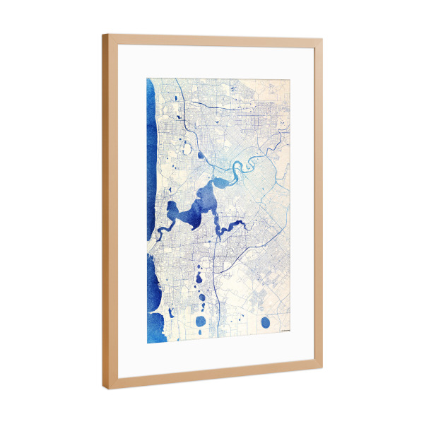 Poster mit Rahmen Kupfer "Perth Australien Blue Infusion Map I" artboxONE - Städte,Reise,Kartografie - Städte,Stadtkarte,Wasserfarbe,Rosequartz
