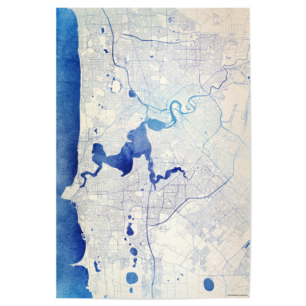 Poster "Perth Australien Blue Infusion Map I" artboxONE - Städte,Reise,Kartografie - Städte,Stadtkarte,Wasserfarbe,Rosequartz