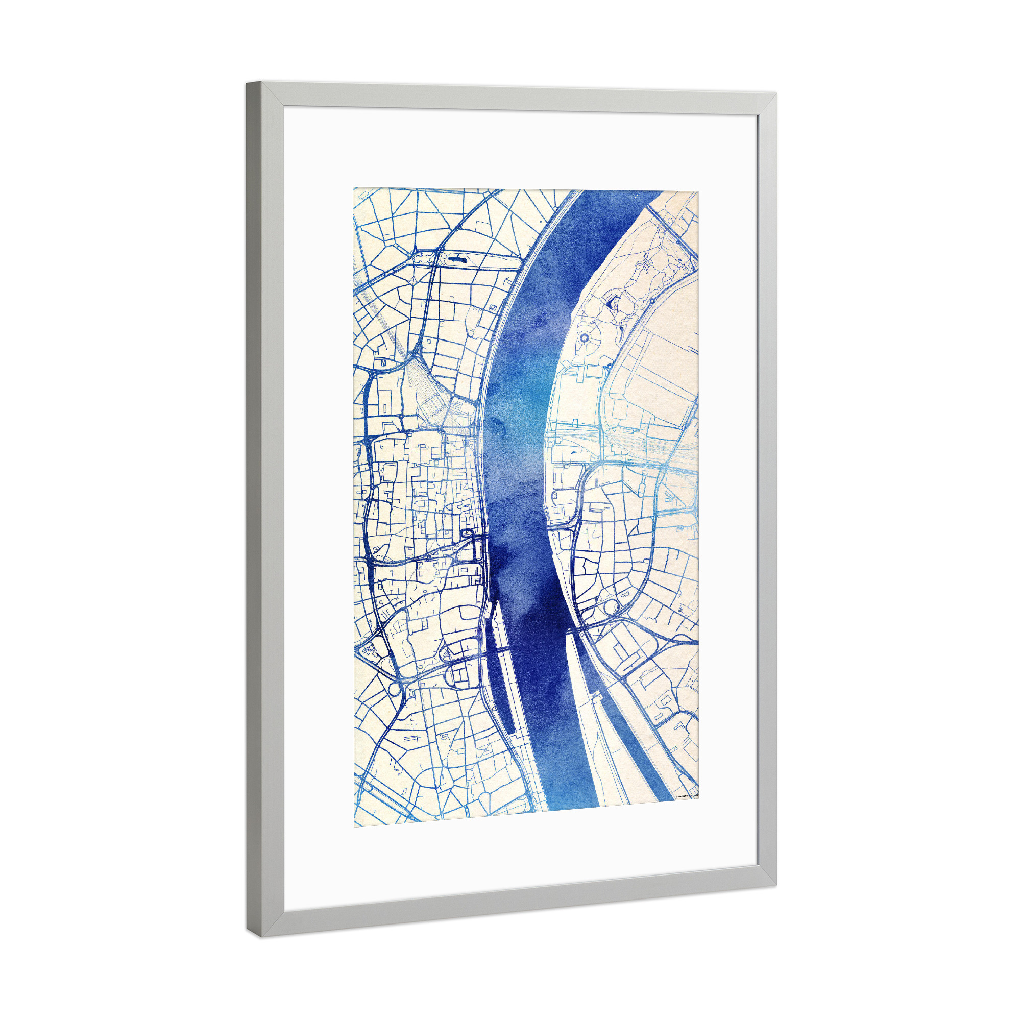 Poster mit Rahmen Silber "Köln Deutschland Blue Infusion Map I" artboxONE - Städte,Reise,Kartografie - Städte,Stadtkarte,Wasserfarbe,Rosequartz