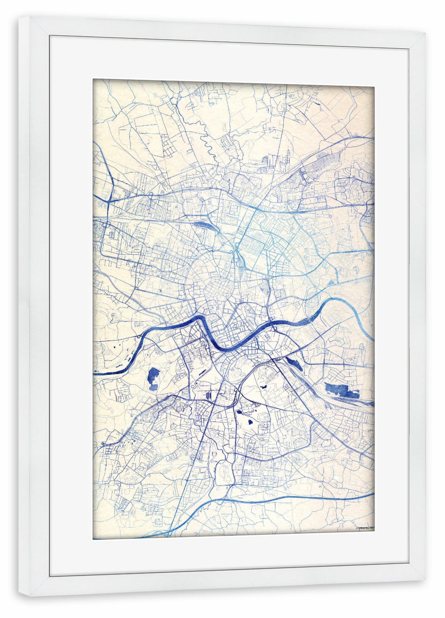 Poster mit Rahmen weiß "Krakau Polen Blue Infusion Map II" artboxONE - Städte,Reise,Kartografie - Städte,Stadtkarte,Wasserfarbe,Rosequartz