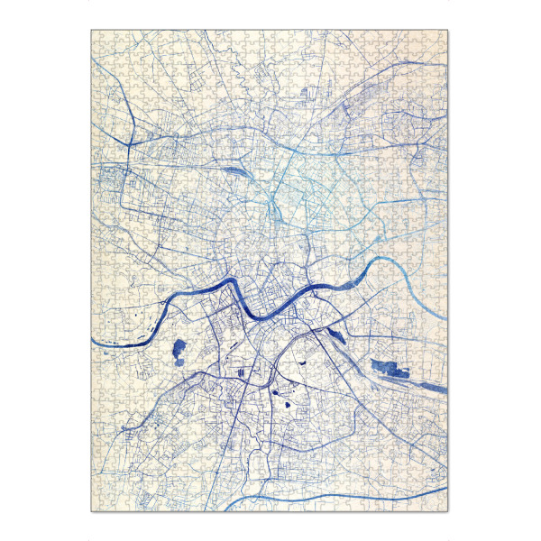 Puzzle Ravensburger "Krakau Polen Blue Infusion Map II" artboxONE - Städte,Reise,Kartografie - Städte,Stadtkarte,Wasserfarbe,Rosequartz