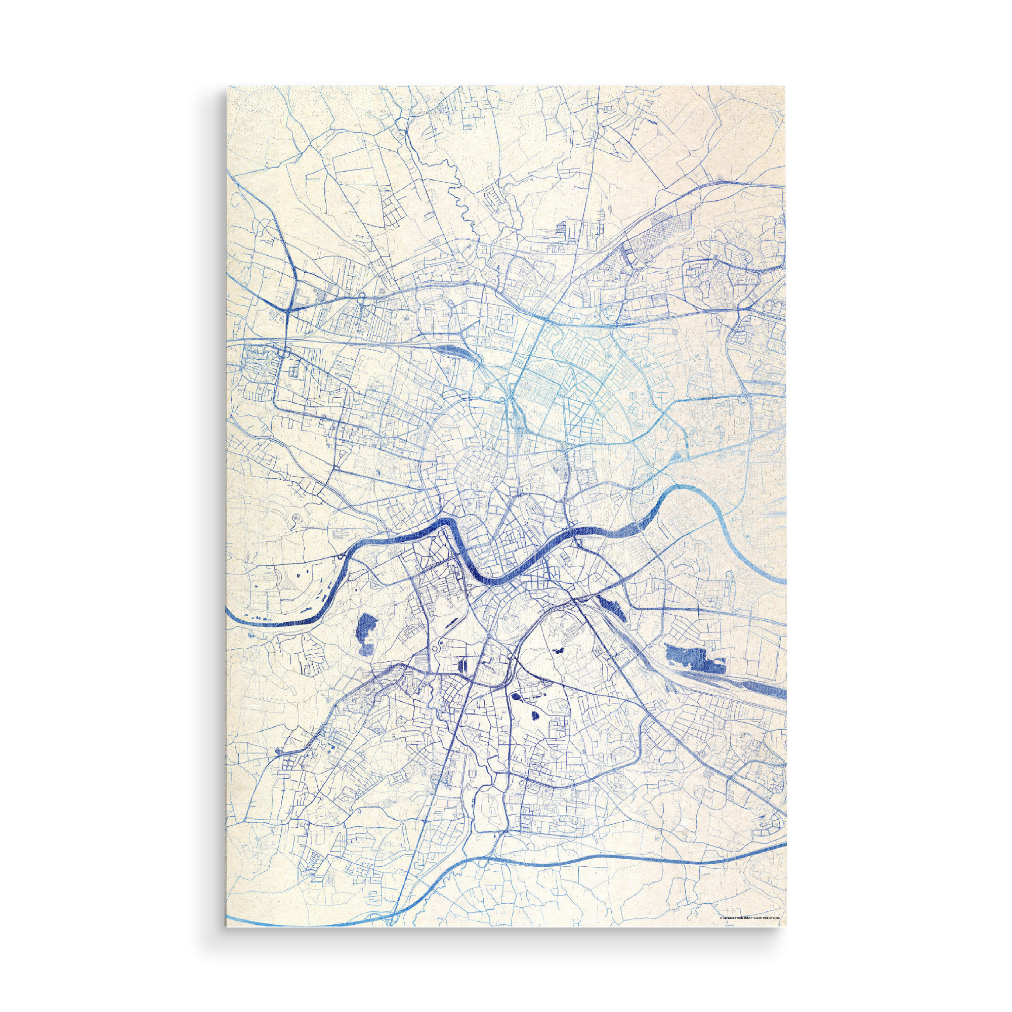 Holzbild "Krakau Polen Blue Infusion Map II" artboxONE - Städte,Reise,Kartografie - Städte,Stadtkarte,Wasserfarbe,Rosequartz