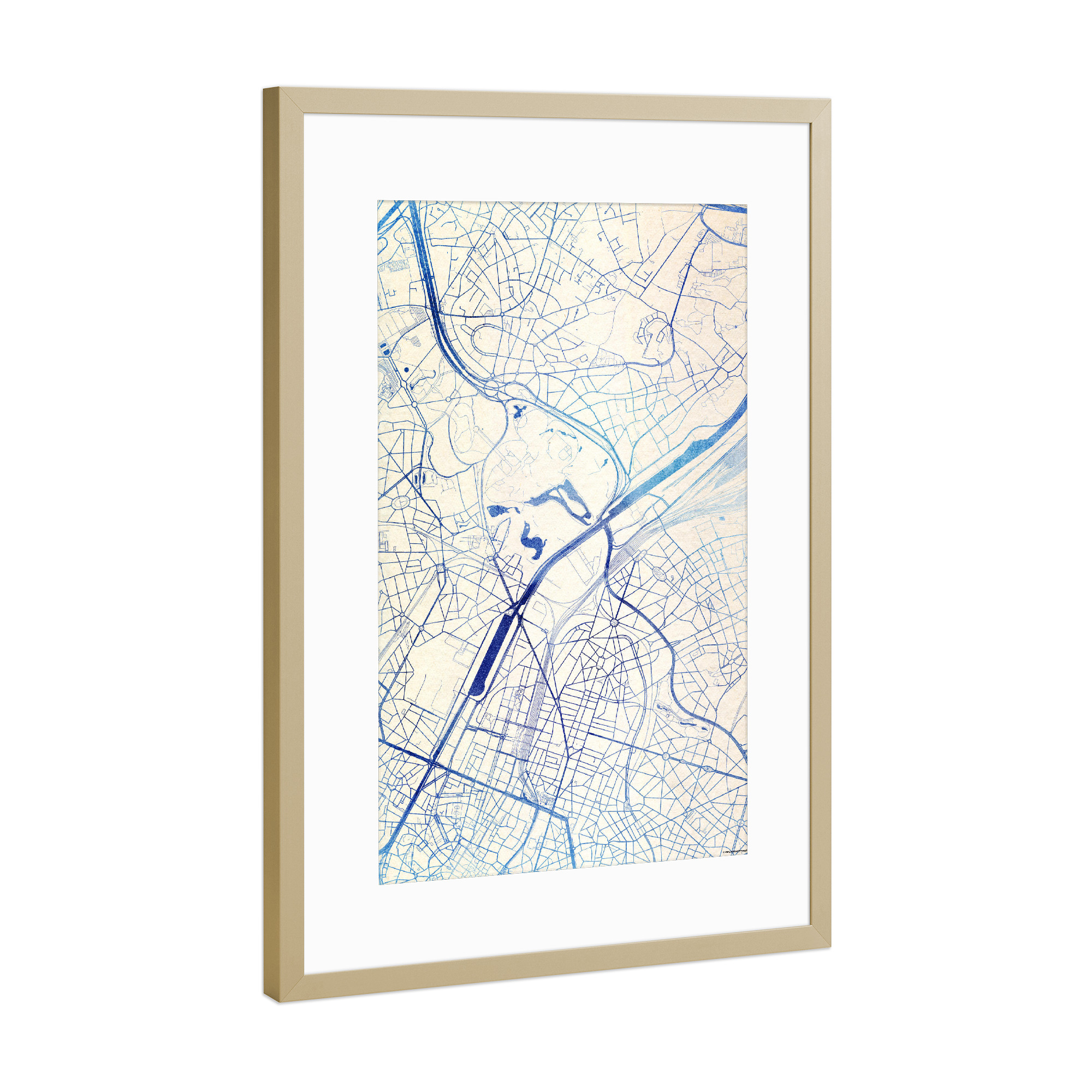 Poster mit Rahmen Gold "Brüssel Belgien Blue Infusion Map I" artboxONE - Städte,Reise,Kartografie - Städte,Stadtkarte,Wasserfarbe,Rosequartz