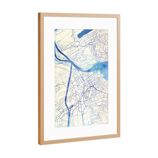 Poster mit Rahmen Kupfer "Luzern Schweiz Blue Infusion Map I" artboxONE - Städte,Reise,Kartografie - Städte,Stadtkarte,Wasserfarbe,Rosequartz