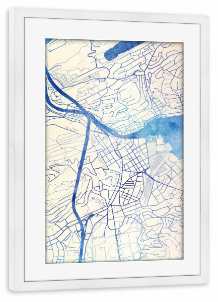 Poster mit Rahmen weiß "Luzern Schweiz Blue Infusion Map I" artboxONE - Städte,Reise,Kartografie - Städte,Stadtkarte,Wasserfarbe,Rosequartz