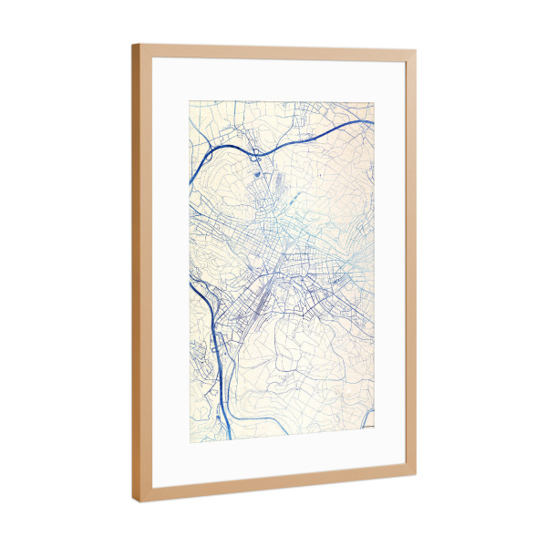 Poster mit Rahmen Kupfer "Winterthur Schweiz Blue Infusion Map I" artboxONE - Städte,Reise,Kartografie - Städte,Stadtkarte,Wasserfarbe,Rosequartz
