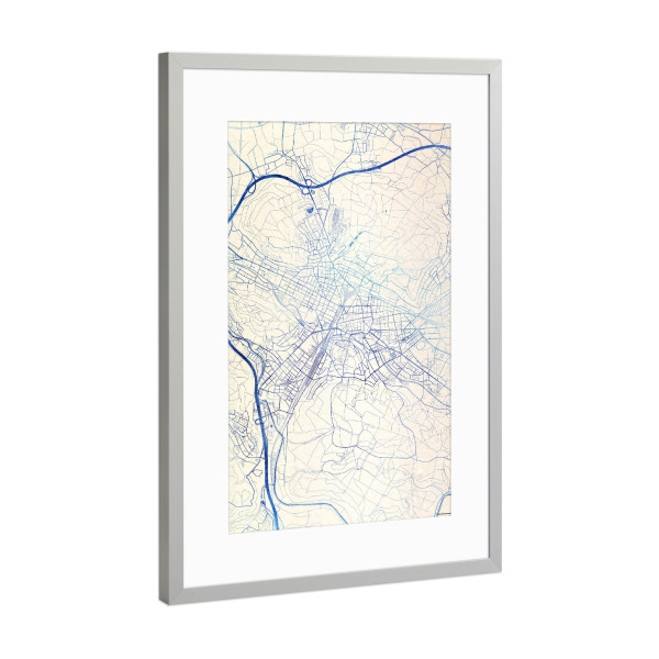 Poster mit Rahmen Silber "Winterthur Schweiz Blue Infusion Map I" artboxONE - Städte,Reise,Kartografie - Städte,Stadtkarte,Wasserfarbe,Rosequartz