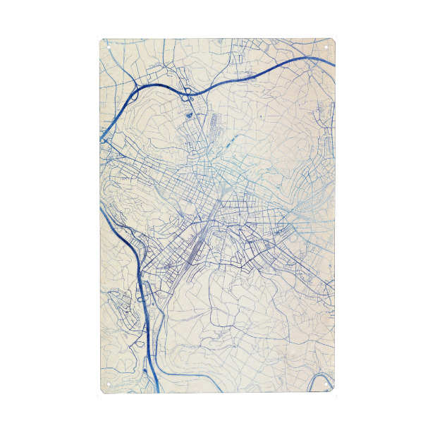 Metall Poster "Winterthur Schweiz Blue Infusion Map I" artboxONE - Städte,Reise,Kartografie - Städte,Stadtkarte,Wasserfarbe,Rosequartz - Blechschild