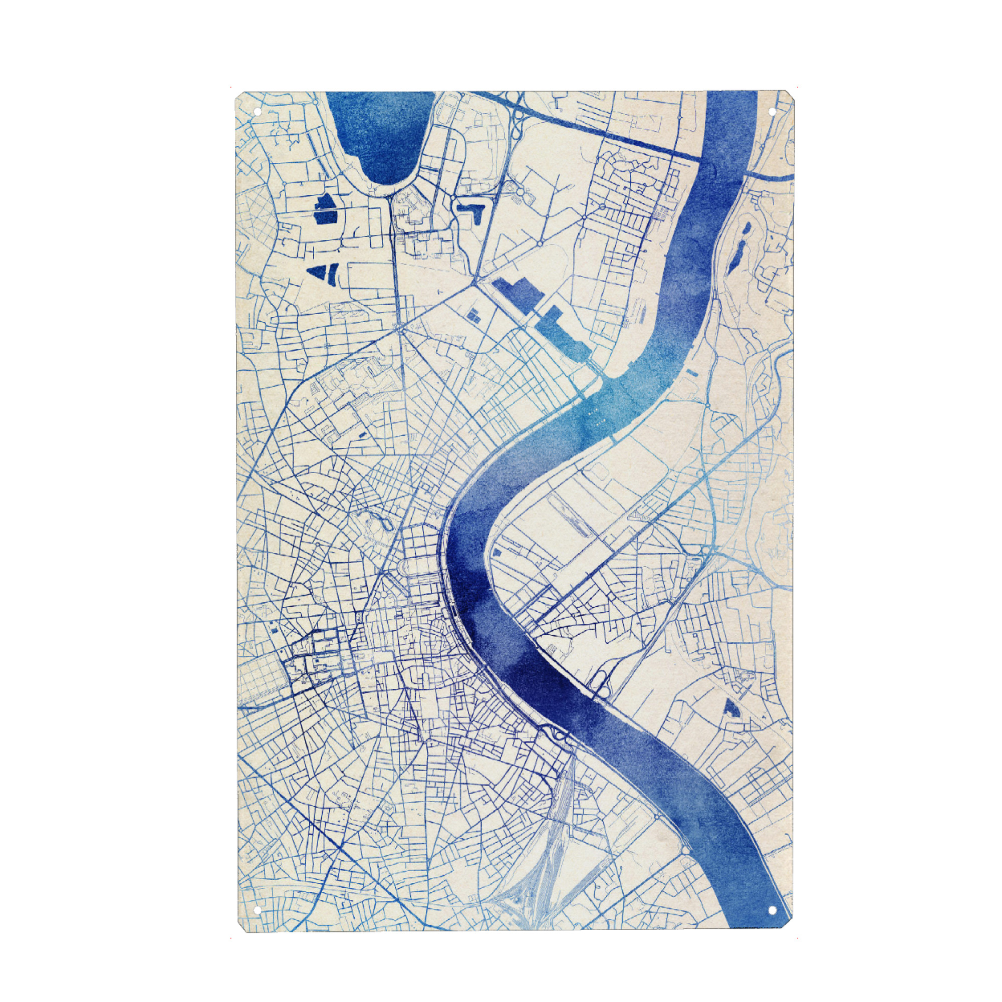 Metall Poster "Bordeaux Frankreich Blue Infusion Map I" artboxONE - Städte,Reise,Kartografie - Städte,Stadtkarte,Wasserfarbe,Rosequartz - Blechschild
