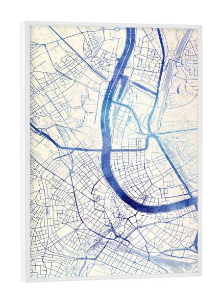 Poster mit weißem Rahmen "Basel Schweiz Blue Infusion Map I" artboxONE - Städte,Reise,Kartografie - Städte,Stadtkarte,Wasserfarbe,Rosequartz