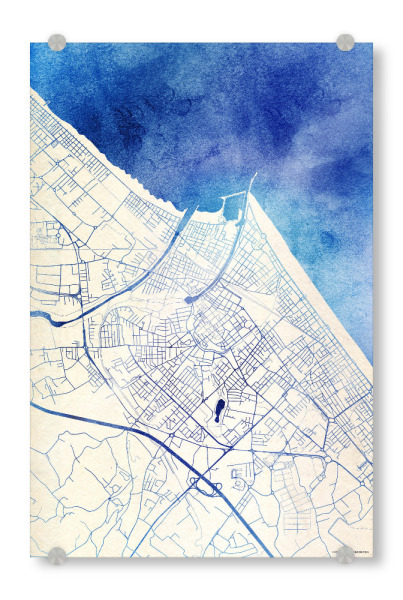 Acrylglasbild "Rimini Italien Blue Infusion Map II" artboxONE - Städte,Reise,Kartografie - Städte,Stadtkarte,Wasserfarbe,Rosequartz