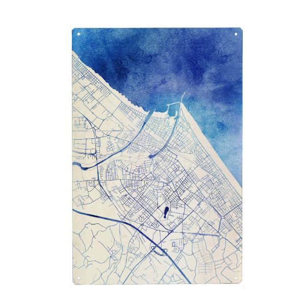 Metall Poster "Rimini Italien Blue Infusion Map II" artboxONE - Städte,Reise,Kartografie - Städte,Stadtkarte,Wasserfarbe,Rosequartz - Blechschild