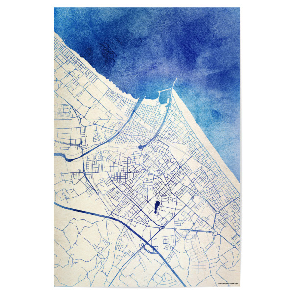 Poster "Rimini Italien Blue Infusion Map II" artboxONE - Städte,Reise,Kartografie - Städte,Stadtkarte,Wasserfarbe,Rosequartz