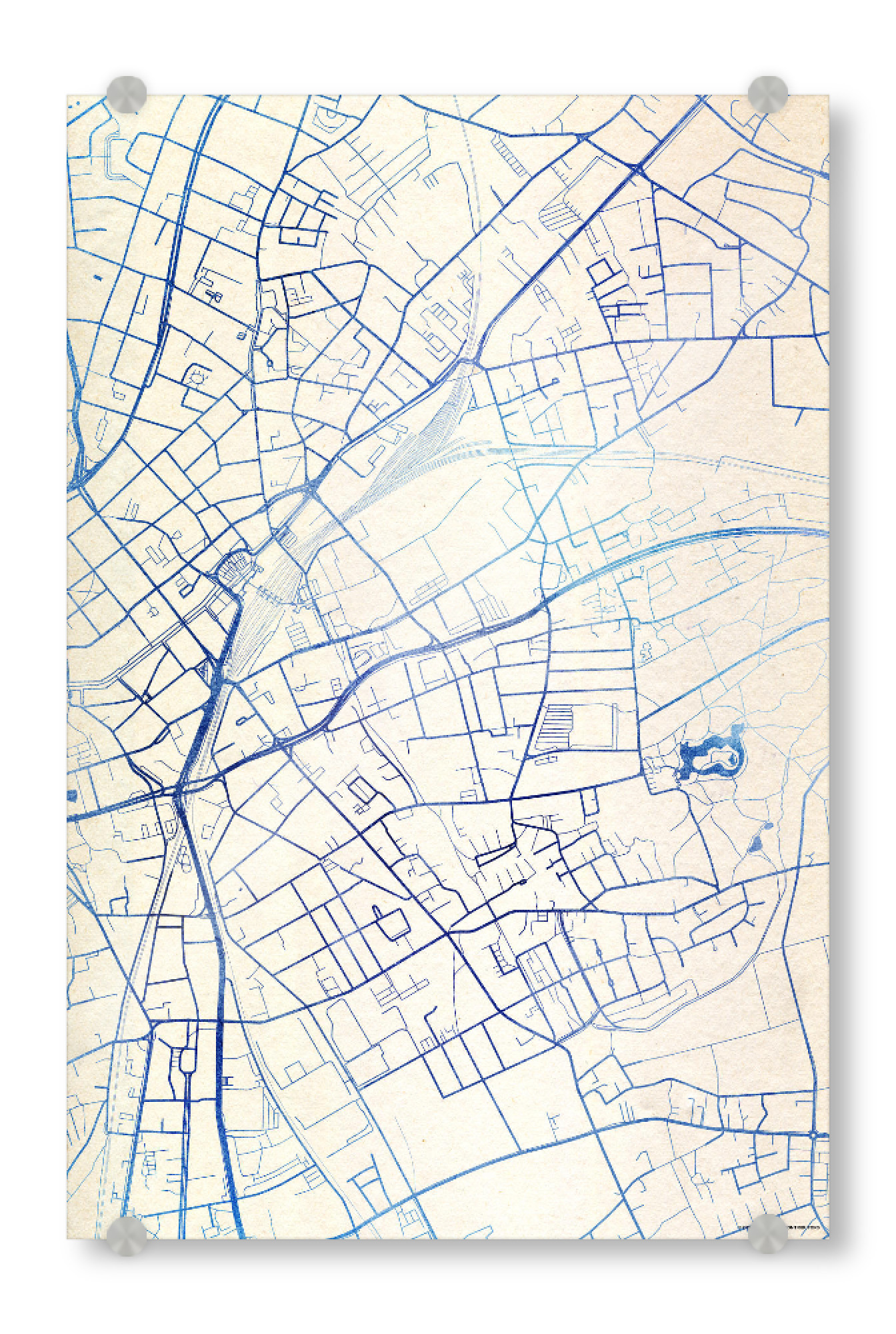 Acrylglasbild "Mönchengladbach Deutschland Blue Infusion Map II" artboxONE - Städte,Reise,Kartografie - Städte,Stadtkarte,Wasserfarbe,Rosequartz