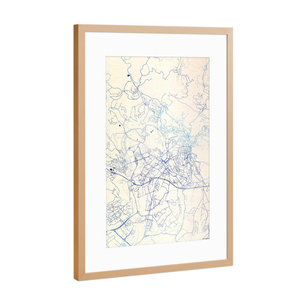 Poster mit Rahmen Kupfer "Perugia Italien Blue Infusion Map I" artboxONE - Städte,Reise,Kartografie - Städte,Stadtkarte,Wasserfarbe,Rosequartz