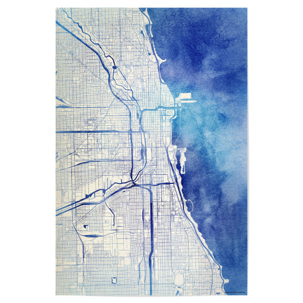 Poster "Chicago USA Blue Infusion Map II" artboxONE - Städte,Reise,Kartografie - Städte,Stadtkarte,Wasserfarbe,Rosequartz