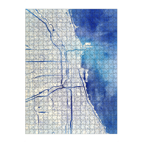artboxONE Puzzle "Chicago USA Blue Infusion Map II" artboxONE - Städte,Reise,Kartografie - Städte,Stadtkarte,Wasserfarbe,Rosequartz - Bild städte