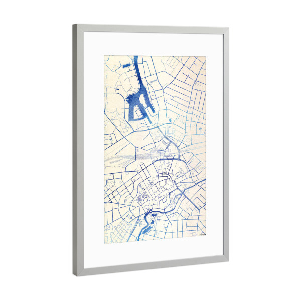 Poster mit Rahmen Silber "Odense Dänemark Blue Infusion Map II" artboxONE - Städte,Reise,Kartografie - Städte,Stadtkarte,Wasserfarbe,Rosequartz