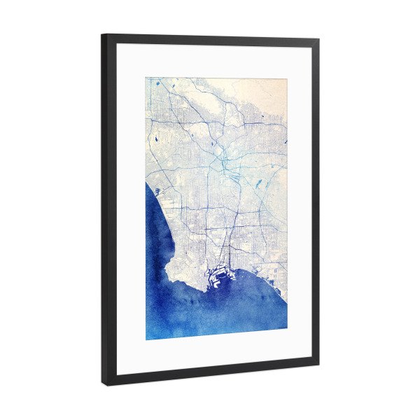 Poster mit Rahmen Schwarz (Metallic) "Los-Angeles USA Blue Infusion Map I" artboxONE - Städte,Reise,Kartografie