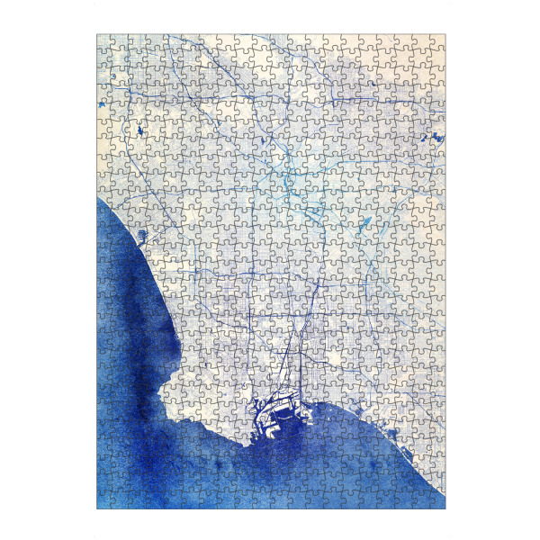 Puzzle Ravensburger "Los-Angeles USA Blue Infusion Map I" artboxONE - Städte,Reise,Kartografie - Städte,Stadtkarte,Wasserfarbe,Rosequartz