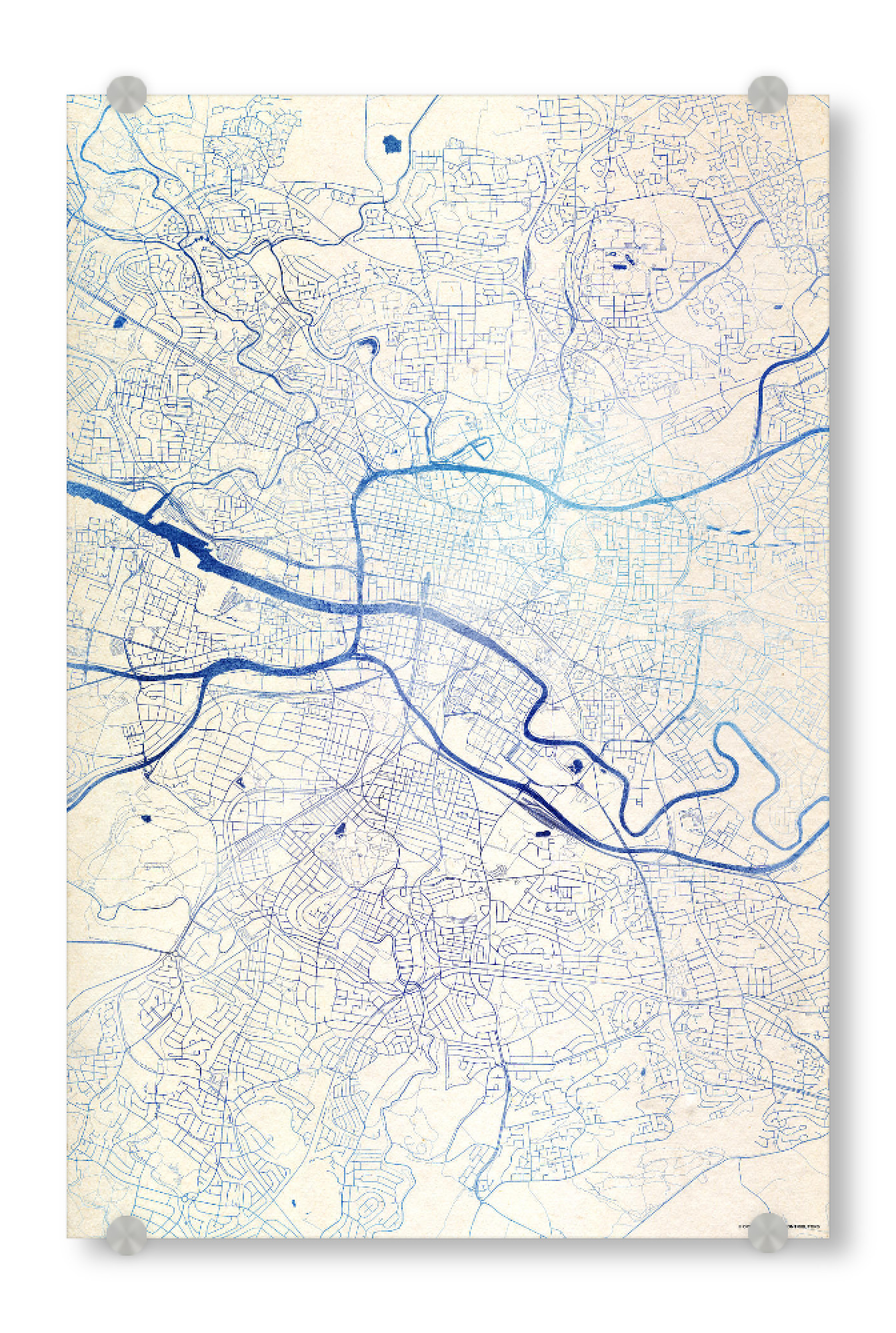Acrylglasbild "Glasgow Schottland Blue Infusion Map I" artboxONE - Städte,Reise,Kartografie - Städte,Stadtkarte,Wasserfarbe,Rosequartz