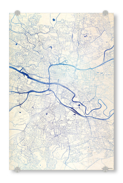 Acrylglasbild "Glasgow Schottland Blue Infusion Map I" artboxONE - Städte,Reise,Kartografie - Städte,Stadtkarte,Wasserfarbe,Rosequartz