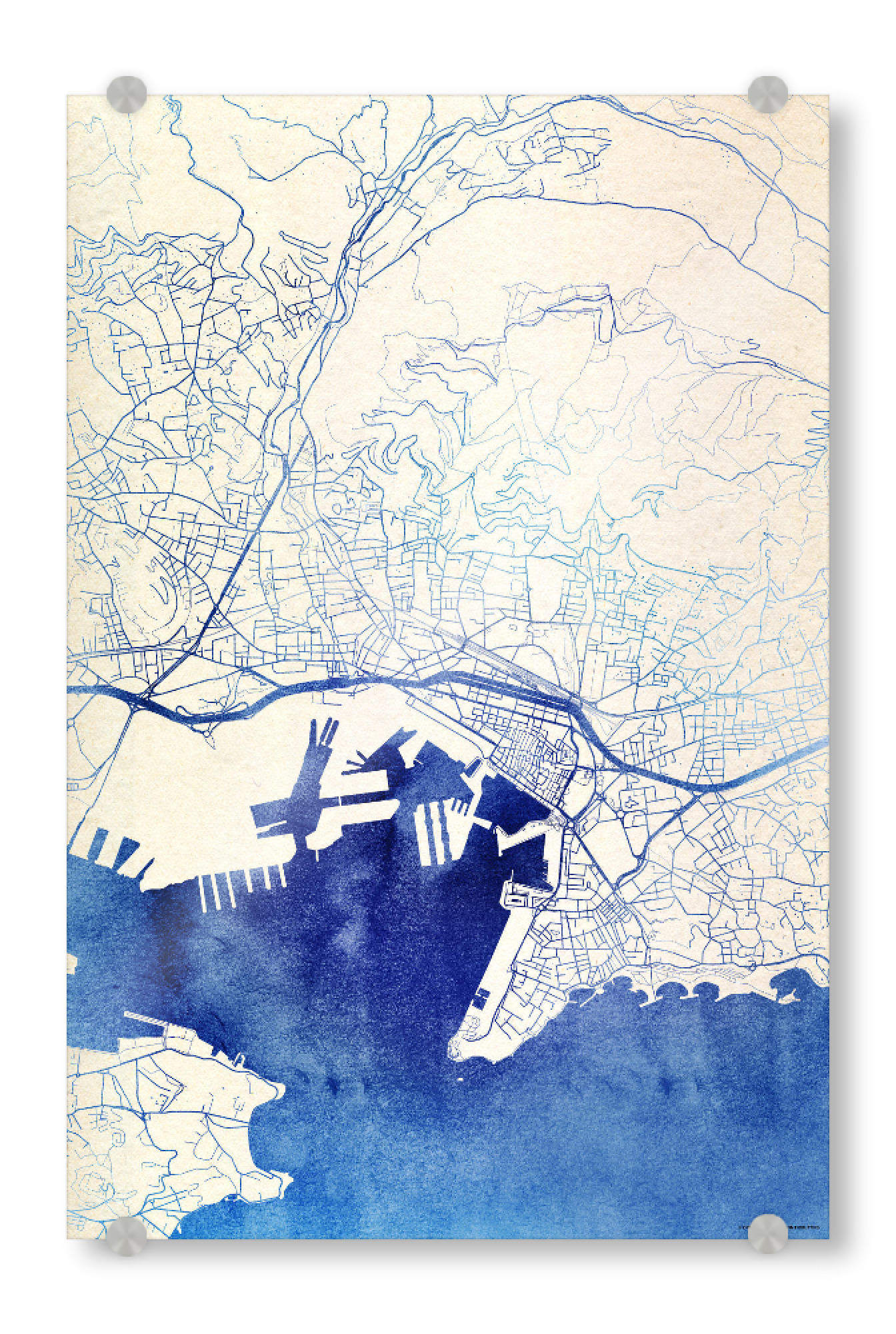 Acrylglasbild "Toulon Frankreich Blue Infusion Map I" artboxONE - Städte,Reise,Kartografie - Städte,Stadtkarte,Wasserfarbe,Rosequartz