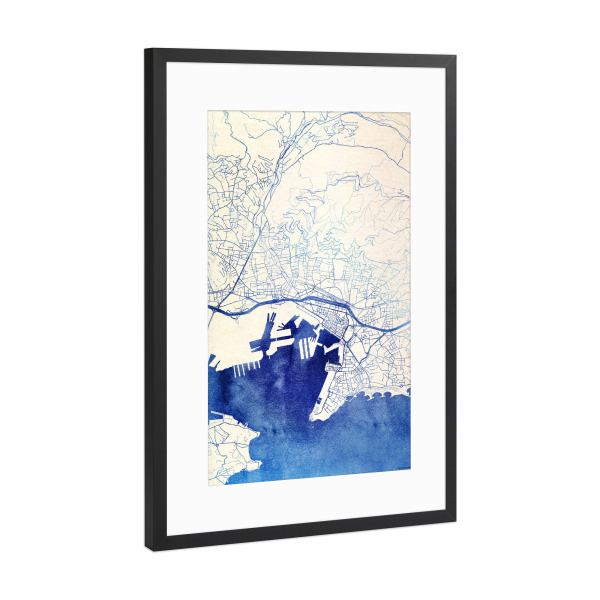 Poster mit Rahmen Schwarz (Metallic) "Toulon Frankreich Blue Infusion Map I" artboxONE - Städte,Reise,Kartografie