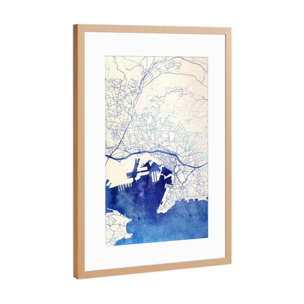 Poster mit Rahmen Kupfer "Toulon Frankreich Blue Infusion Map I" artboxONE - Städte,Reise,Kartografie - Städte,Stadtkarte,Wasserfarbe,Rosequartz
