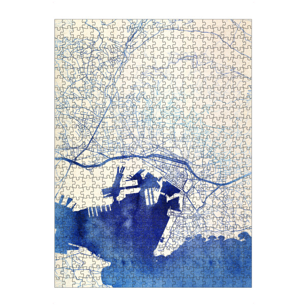 Puzzle Ravensburger "Toulon Frankreich Blue Infusion Map I" artboxONE - Städte,Reise,Kartografie - Städte,Stadtkarte,Wasserfarbe,Rosequartz
