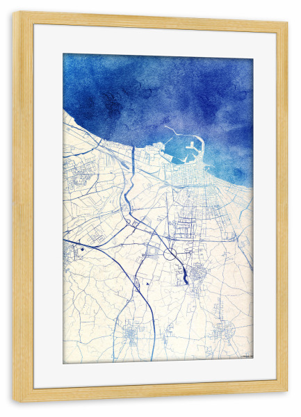 Poster mit Rahmen kiefer "Bari Italien Blue Infusion Map I" artboxONE - Städte,Reise,Kartografie - Städte,Stadtkarte,Wasserfarbe,Rosequartz