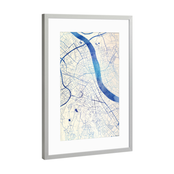 Poster mit Rahmen Silber "Bonn Deutschland Blue Infusion Map I" artboxONE - Städte,Reise,Kartografie - Städte,Stadtkarte,Wasserfarbe,Rosequartz