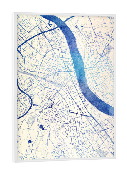Poster mit weißem Rahmen "Bonn Deutschland Blue Infusion Map I" artboxONE - Städte,Reise,Kartografie - Städte,Stadtkarte,Wasserfarbe,Rosequartz