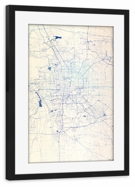 Poster mit Rahmen schwarz "Peking China Blue Infusion Map I" artboxONE - Städte,Reise,Kartografie - Städte,Stadtkarte,Wasserfarbe,Rosequartz