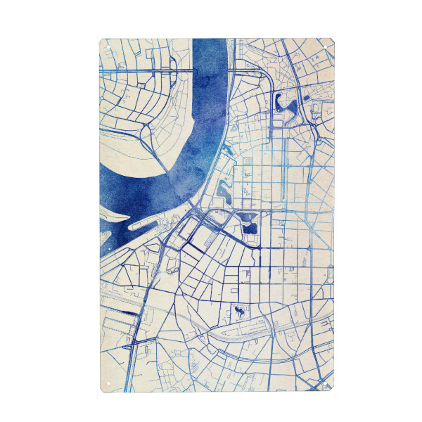 Metall Poster "Düsseldorf Deutschland Blue Infusion Map II" artboxONE - Städte,Reise,Kartografie - Städte,Stadtkarte,Wasserfarbe,Rosequartz