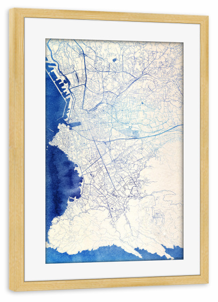 Poster mit Rahmen kiefer "Marseille Frankreich Blue Infusion Map I" artboxONE - Städte,Reise,Kartografie - Städte,Stadtkarte,Wasserfarbe,Rosequartz