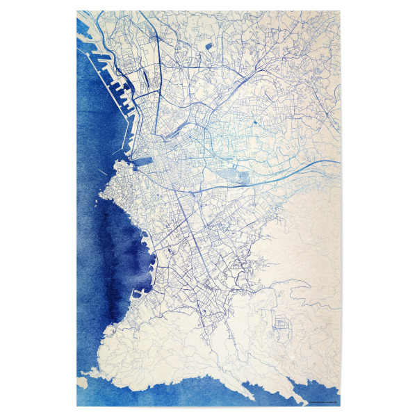 Poster "Marseille Frankreich Blue Infusion Map I" artboxONE - Städte,Reise,Kartografie - Städte,Stadtkarte,Wasserfarbe,Rosequartz