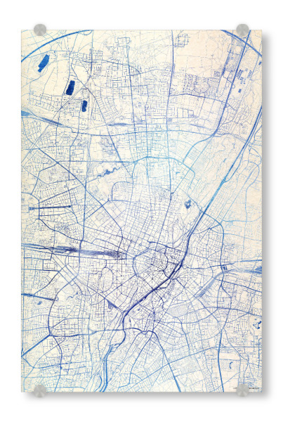 Acrylglasbild "München Deutschland Blue Infusion Map II" artboxONE - Städte,Reise,Kartografie - Städte,Stadtkarte,Wasserfarbe,Rosequartz