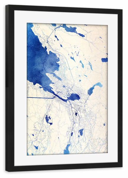 Poster mit Rahmen schwarz "Bergen Norwegen Blue Infusion Map I" artboxONE - Städte,Reise,Kartografie - Städte,Stadtkarte,Wasserfarbe,Rosequartz