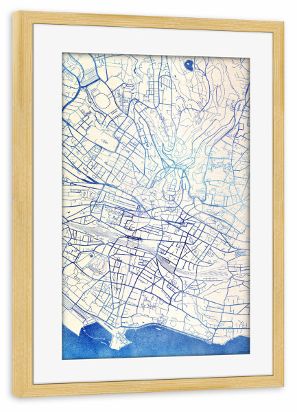 Poster mit Rahmen kiefer "Lausanne Schweiz Blue Infusion Map I" artboxONE - Städte,Reise,Kartografie - Städte,Stadtkarte,Wasserfarbe,Rosequartz